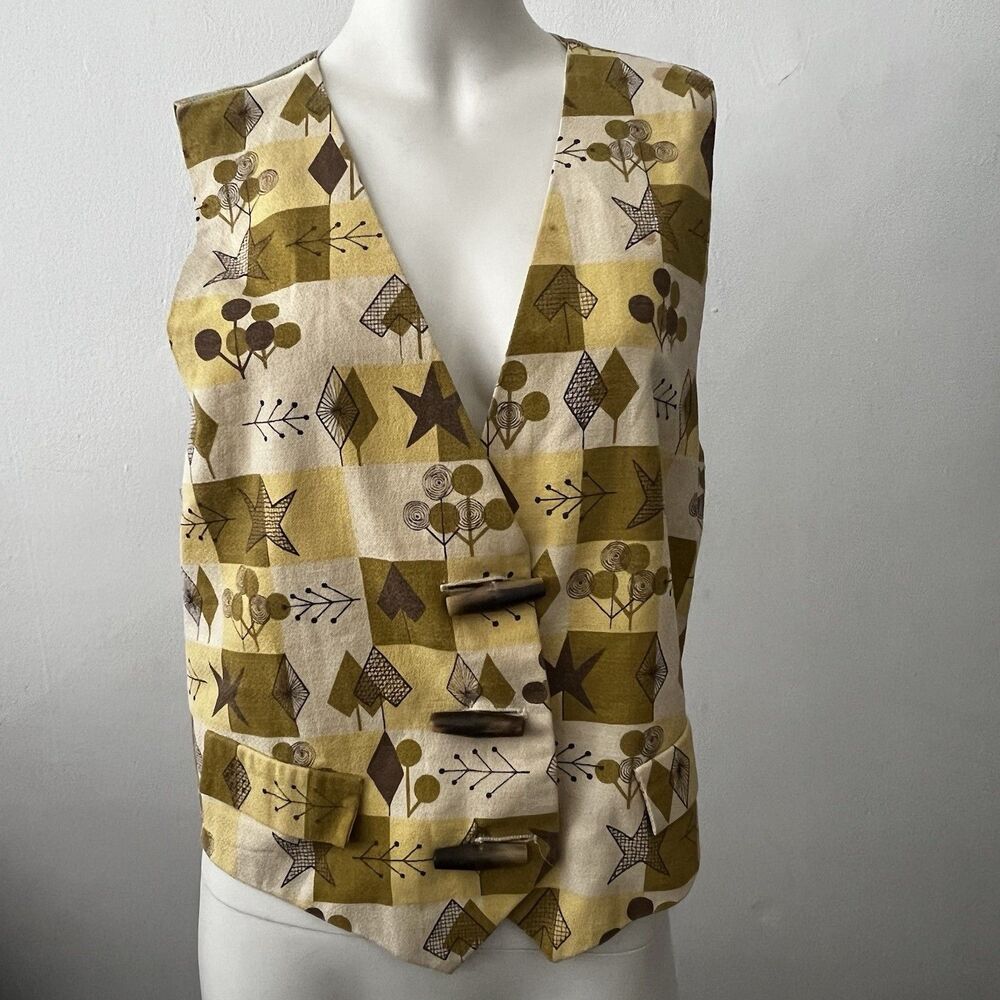 Vintage Boho Artsy Vest Futuristic LG Funky Geometric Yelllow Boho Kaleidoscope